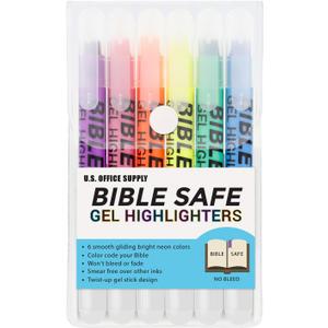 U.S. Office Supply Bible Safe Highlighter Set of 6 Bright Flouresent Colors, Dry Bible Highlighters No Bleed, Fade or Smear, Safe Gel Markers, Accessories, Study Guide