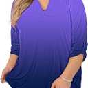 AMCLOS Womens Plus Size Tops V Neck T-Shirts Blouses Casual Soft Flowy Tunic Long Roll Tab Sleeves with Buttons (Purple, XL)