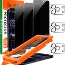 IMBZBK [Auto-Dust Removal] 3 Pack Privacy Screen Protector for iPhone 17 Pro [6.3 INCH] Anti Spy Private Accessories, Case Friendly Film, Military Grade Tempered Glass 3 Camera Lens Protector