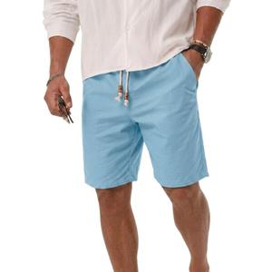 Sailwind Mens Cotton Linen Shorts Casual Elastic Waist Drawstring Summer Beach Vacation Shorts with Pockets (Blue, M)
