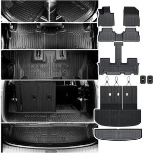 Floor Mats Cargo Mat Set for 2020-2024 2025 Hyundai Palisade 7/8 Seat, All Weather TPE Cargo Liner Backrest Mats Trunk Lower Car Mat Accessories for Palisade(Floor Mats Set)