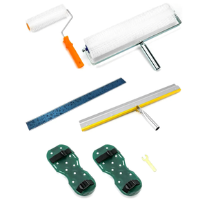 QWORK Self-Levelling Cement Tool Kit, Floor Construction Roller Spike Shoes, Epoxy Floor Paint Tool, Stainless Steel Scraper Self-Leveling Rake