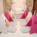 wilwolfer 6 Pack Kids Teepee Tent Bulk and Inflatable Airbed & Light, Natural Toddler Play Tent for Girls Boys Indoor Sleepover Slumber Party Birthday Gifts (White, Rose Red)