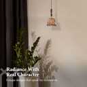 Modern Amber Glass Pendant Light, 4.33"x9.8" Hanging Fixture with Golden Wood Handle & Brass Cap, 15"-72" Adjustable Line, E26 Socket  Golden Amber Square