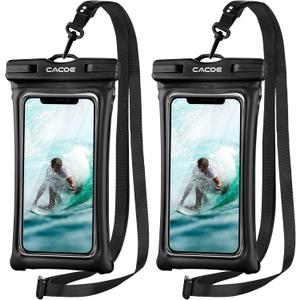 CACOE [Floatable] Floating Universal Waterproof Phone case 2 Pack-Up to 7.0",Phone Pouch with Adjustable Neck Lanyard,IPX8 Cellphone Dry Bags for Beach Pool SwimmingBlack+Black