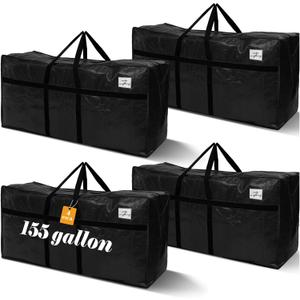 Windyun 4 Pack 155 Gallon Extra Large Moving Bags XXL Heavy Duty Storage Bag with Strong Zipper Handle Jumbo Big Tote Box Foldable for College Dorm Travel Clothes Duffle Blanket Pillow(Black)
