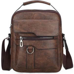 Small Crossbody Bag, Mens Shoulder Bag, Vintage leather Bag Office Business for Men, Handbag Purse Zipper (Brown)