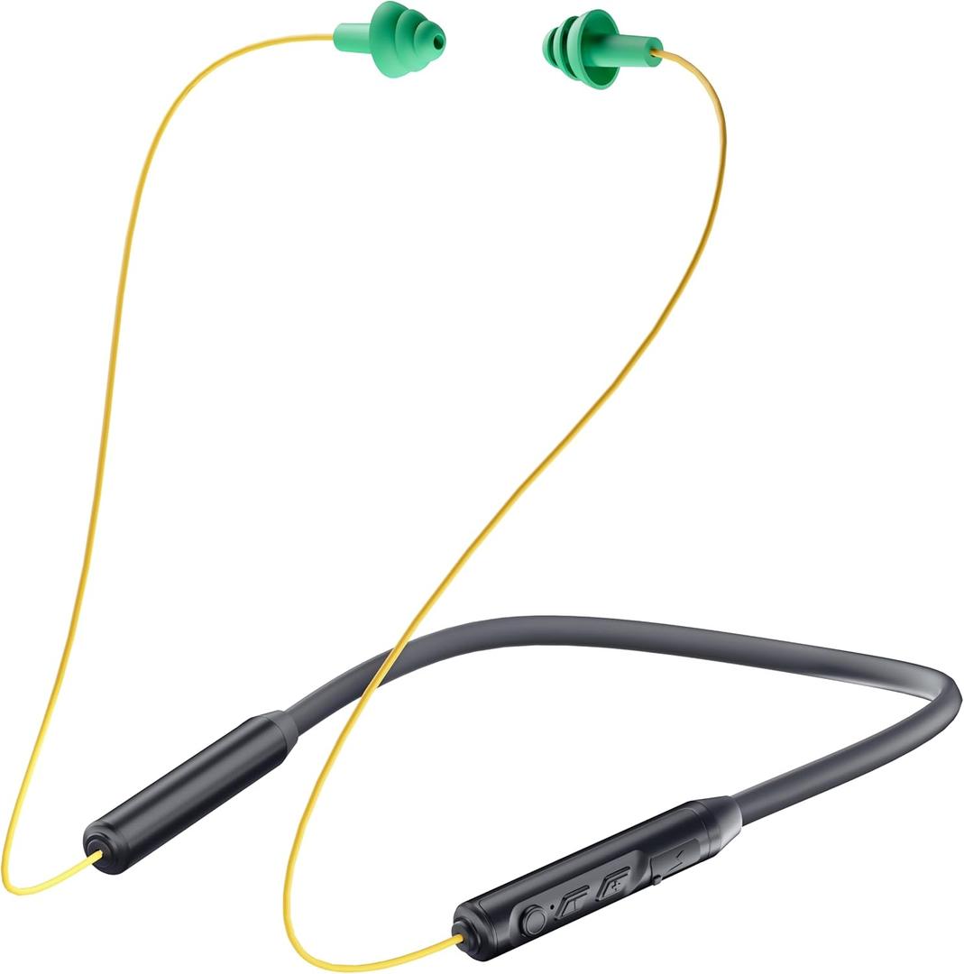 MIPEACE Bluetooth Earplug Headphones, Neckband Wireless Earbuds earplugs-29db Noise Reduction isolating in-Ear earplug Earphones and Controls,IPX5 sweatproof,19+Hour Battery(Yellow & Green)