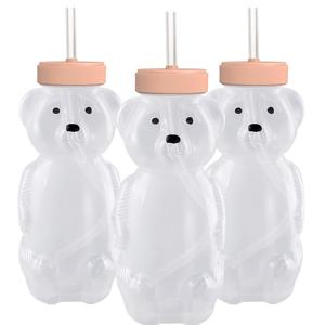 Honey Bear Straw Cups for Babies 3 pack, 8oz Straw Bear Cup with Improved Safety Lid Design, Honeybear Baby Cup Straw, Leak-Proof & Food-Grade & BPA Free (PEACH)