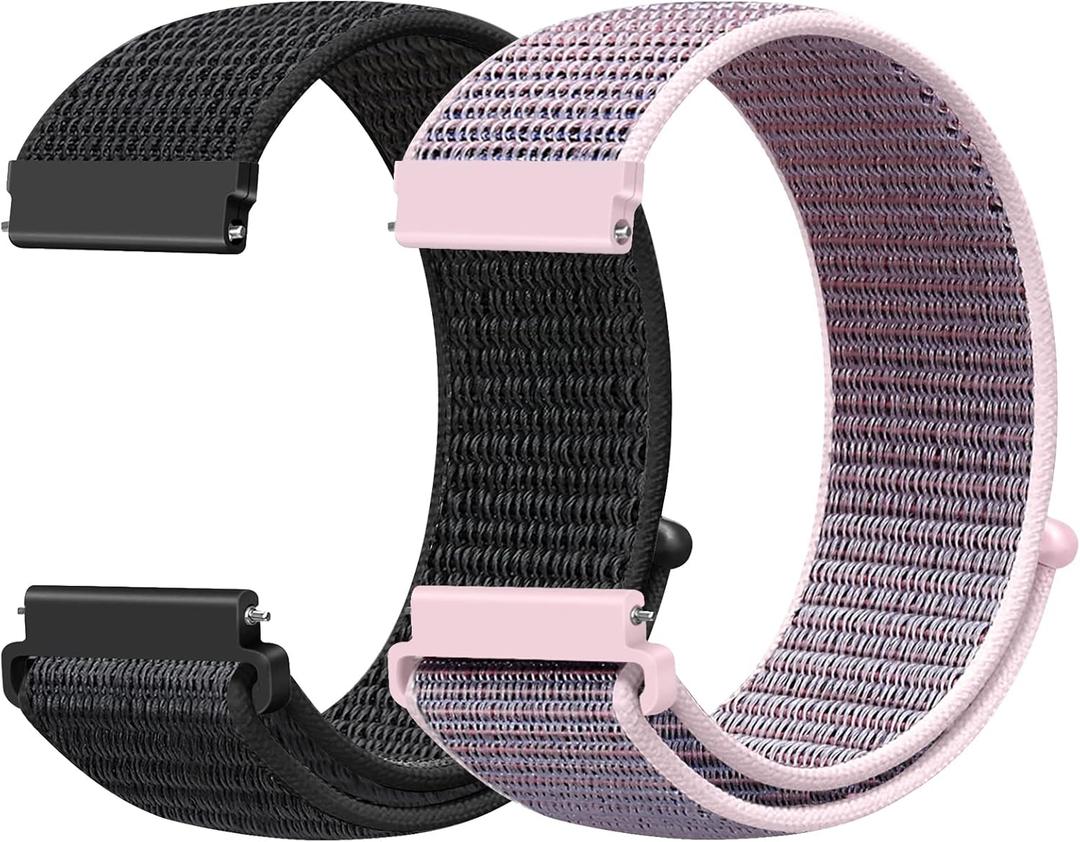 19mm Nylon Sport Quick Release Watch Bands Compatible with Willful/YAMAY/Letsfit/LETSCOM/TEMINICE/LIFEBEE/Lintelek ID205 ID205L ID205G ID205S ID205U/Blackview/UMIDIGI for Women Men (Dark Black+Pink Sand)
