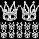 12 Pcs Crown Cake Topper Mini Baby Crown Tiny Queen Small Alloy Crystal Princess Headpiece Cake Decoration for Women Lady Girl Bridal Wedding Royal Themed Baby Shower Birthday Party(Silver)