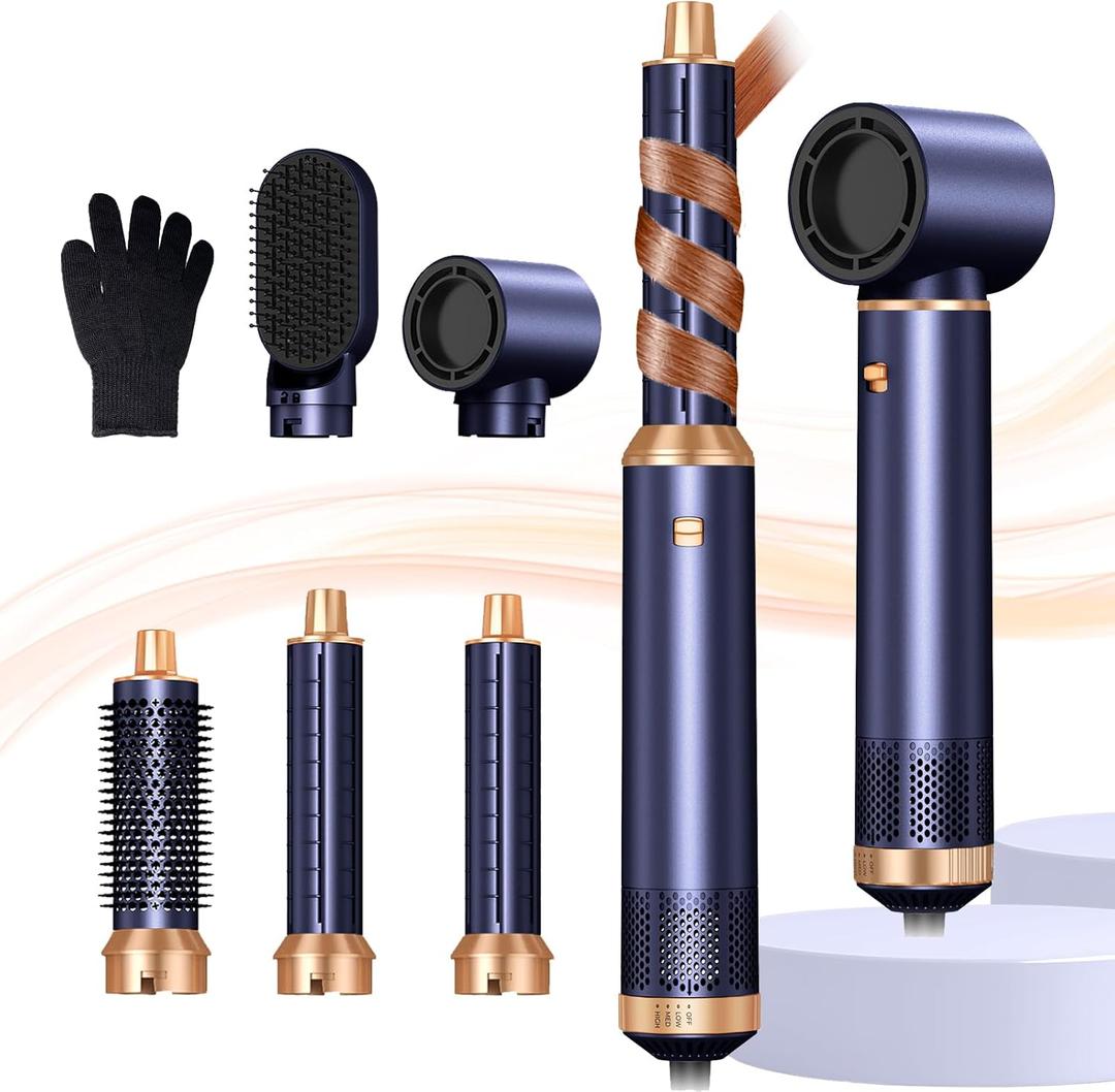 5 in 1 Hair Dryer Brush, Negative Ion Air Styler Wrap Hair Styler Upgrade Blow Dryer Brush Air Curler for Hair, Blowout Brush Set As A Gift for Straight/Curl/Drying/Smoothing (Blue)