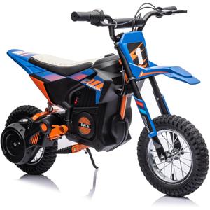 GarveeLife 24V Kids Ride On Electric Off-Road Motorcycle,250W Motor 13.6MPH Fast Speed Dirt Bike Motocross,Leather Seat,Twist Grip Throttle,Metal Suspension,Air-Filled Tires for Kids Riding Toy,Blue