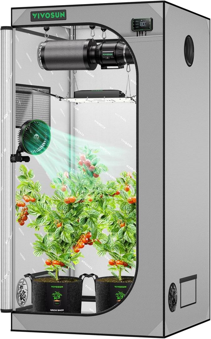 VIVOSUN G336 36"x36"x72" Grow Tent, 3x3 FT Advanced Gray Mylar Tent with 19mm Poles, Observation Window and Floor Tray for Hydroponic Plants for VS2000/VS3000