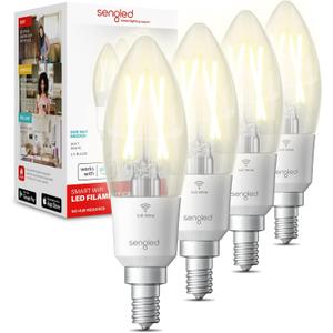 Sengled Smart Light Bulbs, Smart Candelabra LED Bulb, Dimmable Chandelier Light Bulbs, 5W (40W Equivalent) 450LM, Smart Bulbs That Work with Alexa Google, Only 2.4GHz WiFi, No Hub Required, 4 Pack