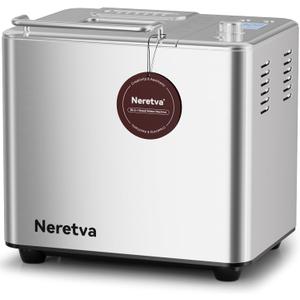 Neretva Bread Maker, 20-IN-1 2LB Bread Machine Dual Heater Bread Maker Machine Automatic with Nonstick Ceramic Pan, 15H Timer & 1H Keep Warm Set, Low Noise, Stainless Steel Breadmaker Recipe-Silver (Sliver)