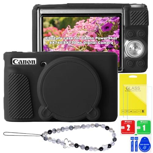 CboZpfa Case for Canon PowerShot SX740/SX730 hs Camera,Soft Silicone Protective with Removable Lens Cover,Canon SX740 hs Camera Accessories(2 Tempered Glass Cover,1 Charm Wrist Strap)