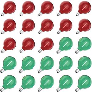 Meconard G40 Colored LED String Light Bulbs, Shatterproof LED 1 Watt Globe Replacement Bulbs, E12/C7 Candelabra Base, Red Light Bulb Green Light Bulb, 25 Pack