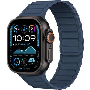THWALK Magnetic Link Solo Loop Sport Silicone Bands Compatible with Apple Watch Ultra 3/2/1 49mm, Series 11/10 46/42mm, 9/8/7 45/41mm, SE 6/5/4 44/40mm, 3/2/1 42/38mm for Women Men (Abyss Blue)