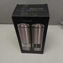 Latent Epicure Electric Salt & Pepper Grinder Set  Battery Operated Stainless-Steel Mills & Shakers with Light, Adjustable Ceramic Grinders & Acrylic Rest Tray