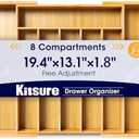 Kitsure Large Bamboo Silverware Organizer - Expandable Drawer Organizer for Utensil, Cutlery and Flatware, Kitchen Storage Solution with 6 to 8 Slots, Natural, 19.4" × 13.1" × 1.8"