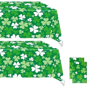 2 x St Patricks Day Tablecloth 2 Pack - 54x108 Green Shamrock Table Cloths for Rectangle Tables - Disposable Plastic Table Covers for Lucky Irish Party Supplies, Spring Picnic & Home Decor