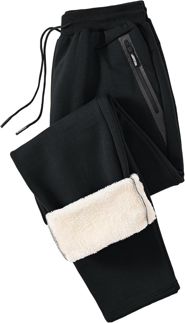 STICKON Mens Winter Fleece Pants Warm Sherpa Lined Sweatpants with Pockets (XX-Large, S2 Blackopen Bottom)