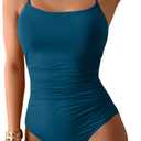 Women One Piece Swimsuit Tummy Control Slimming Square Neck Bathing Suit Lace Up Tie Back Swimwear (X-Large, Dark Blue)