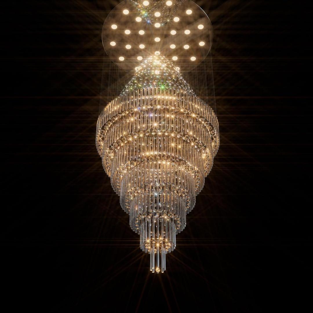Flashing God D59''X H120'' Extra Large Chandeliers for High Ceilings Crystal Raindrop Chandeliers Large Villa Chandelier Entrance Foyer Ceiling Light LED Dimmable 2700K-6000K (Silver)