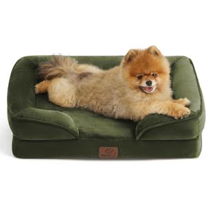 Bedsure Orthopedic Dog Beds for Small Dogs - Washable Small Dog Cat Bed Waterproof, Comfort Pet Couch Sofa with Washable Removable Cover, Pets Bed with Nonskid Bottom, Moss Green, 24"