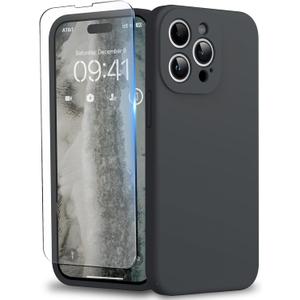 Compatible with iPhone 15 Pro Case, Liquid Silicone Upgraded Camera Protection Case with Screen Protector Soft Microfiber Lining Shockproof Protective Phone Cover 6.1", Dark Gray