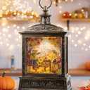 12.5'' Fall Snow Globe Lantern - Scarecrow and Turkey Lighted Water Lantern with Swirling Glitter Fall Decorations for Home, Thanksgiving, Autumn Harvest Fall Decor