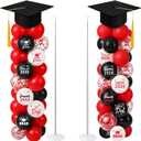 Thenshop 2 Sets Black Red Graduation Balloon Column Stand Kit 2026- Balloon Tower Stand Kit with 100 Balloons with 7ft Adjustable Height with Paper Grad Cap Toppers for Grad Party Decor Supplies