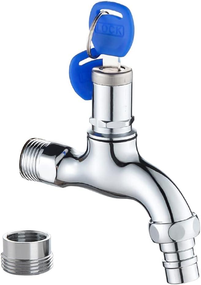 Outdoor Faucet with 1/2-Inch to 3/4-Inch Adapter and 2 Keys - Prevents Water Theft and Unauthorized Use