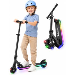 Rahmory Kick Scooter for Ages 5-12,Kid, Teens. Max Load 155 LBS. Foldable, Lightweight, with Light up Wheels and Dynamic Light Deck, Teen and Adults, 3 Adjustable Levels,Black, 5 Inches
