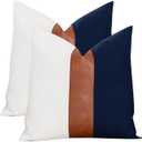 22 x22 Navy Blue Decorative Throw Pillow Covers Farmhouse Accent Pillowcase for Sofa Couch Car Bedroom Living Room Modern Faux Leather Cushion Cover,Navy Blue