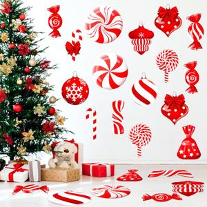 Yulejo 65 Pcs Christmas Candy Floor Decals Peppermint Wall Decals Candy Cane Stickers Christmas Large Lollipop Decorations for Xmas Home Party Door Window