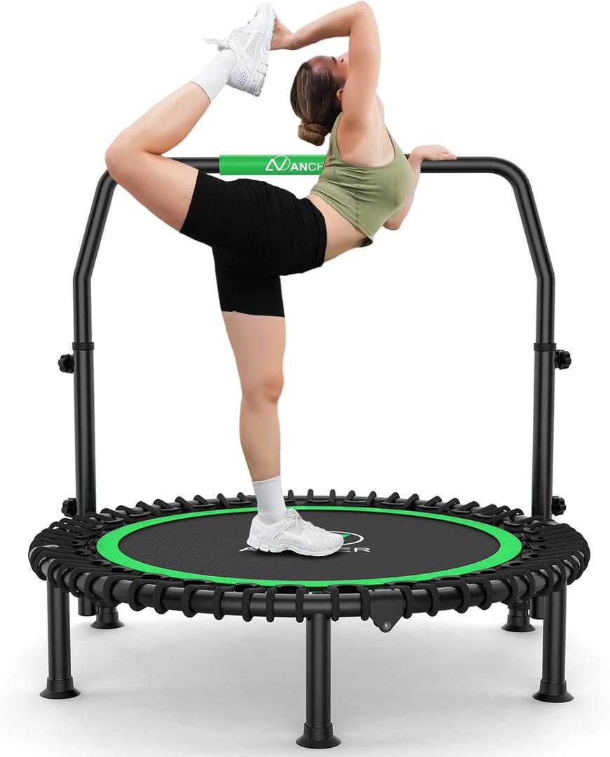 ANCHEER Trampoline, 40" Mini Rebounder Trampoline for Adults/Kids with 4 Level Adjustable Foam Handle,Bungees Fitness Trampoline Indoor/Outdoor, 400LBS Exercise Trampoline for Home, Garden, and Gym (Mint Green)