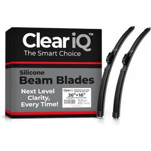 Clear IQ Premium Silicone Windshield Wipers 26 in. Driver and 16 in. Passenger Set - Beam Style Automotive Replacement Windshield Wiper Blades for Car - All Weather 26 and 16 Inch Wiper Blade Set