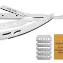 2 x Professional Silver Barber Straight Edge Razor for Men - Premium Single Blade Cutthroat Razor - 10 Replaceable Stainless Steel Blades - Anti Slip Razor Kit - Beard and Face Grooming (Silver)