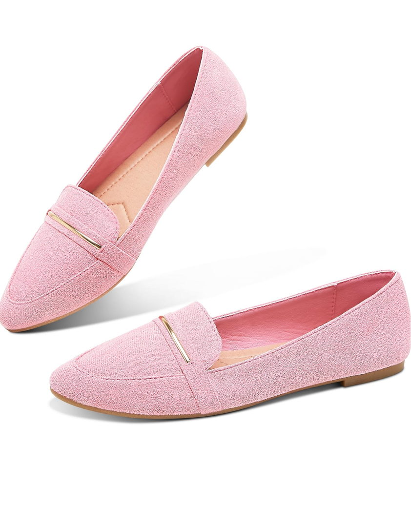 Obtaom Women's Pointy Toe Loafer Flat Comfortable Faux Suede Work Shoes,Cute Penny Loafer Slip On Ballet Flat 8