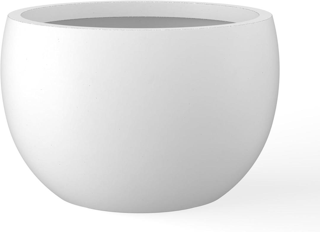 Kante 15.7" Dia Round Concrete Planter, Outdoor/Indoor Large Bowl Plant Pots with Drainage Hole and Rubber Plug for Garden Patio Balcony Home, Pure White