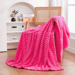 Hot Pink Throw Blanket 50"×60" inches Gifts for Mom Fuzzy 3D Jacquard Decorative Flannel Fleece Super Soft Plush Cozy Blanket for Couch Sofa Chair Lightweight
