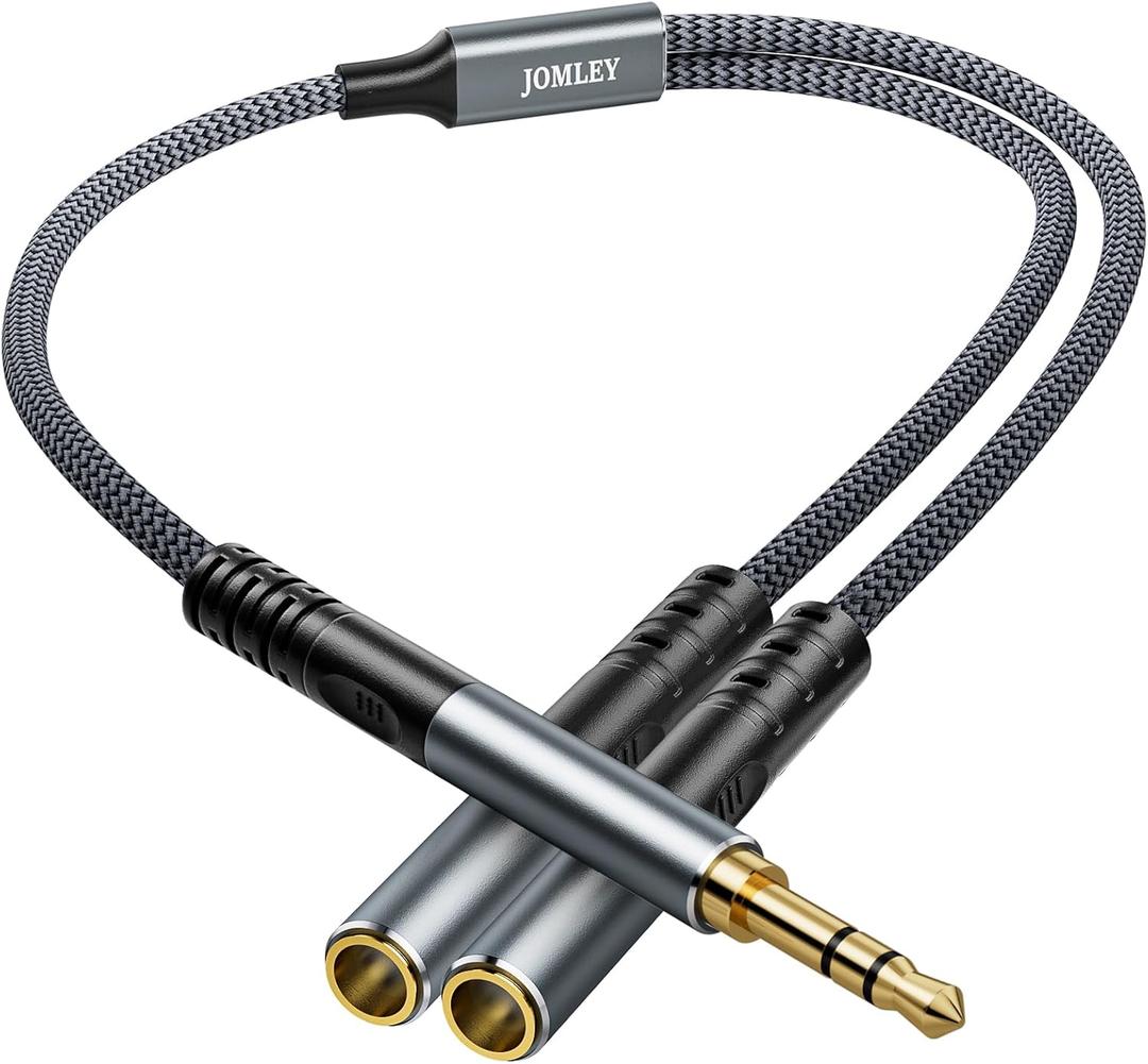 Headphone Splitter 1ft(0.3m), Audio Splitter 3.5mm 1 Male to 2 Female Adapter, Nylon-Braided 3.5mm Dual Headphone Jack Extension Cable for Headset, Smartphone, Tablet, Laptop