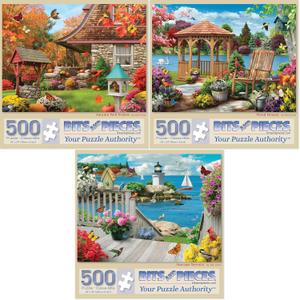 Bits and Pieces  Value Set of Three 500 Piece Jigsaw Puzzles for Adults  Autumn Well Wishes, Seacost Serenity, Floral Fantasy Jigsaw Puzzles by Artist Alan Giana, Completed Puzzle Size: 18" x 24" Bits and Pieces  Value Set of Three 500 Piece Jigsaw Puzzles for Adults  Autumn Well Wishes, Seacost Serenity, Floral Fantasy Jigsaw Puzzles by Artist Alan Giana, Completed Puzzle Size: 18" x 24"
