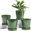BUYMAX Plant Pots Indoor 5 inch Ceramic Flower Pot with Drainage Hole and Ceramic Tray - Gardening Home Desktop Office Windowsill Decoration Gift, Set of 4-Plants NOT Included (Patina)