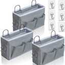 3pcs Middle Wall Hanging Organizer Bag, Linen Fabric Door Hanging Storage Basket with Pockets, Waterproof Bin for Kitchen, Bedroom, Office, RV Camper (Gray)