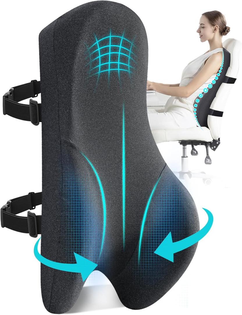Teemour High Back Support Pillow for Office Chair, Fully Support Back Cushion  Memory Foam Lumbar Support Pillow for Offfice Chair, Desk, Gaming Chair, Promotes Posture Pain Relief Adjustable Straps