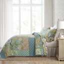 NEWLAKE Quilt Set Twin Size, 100% Cotton Patchwork Green Bohemian Quilt Sets, Reversible Bedspread Lightweight and Breathable for All Seasons, Soft Quilted Bedspread