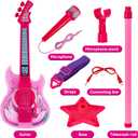 Guitar and Microphone Play Set for Girls,Karaoke Machine with Music&Light,Microphone Toys with Stand,Adjustable Height Guitar Toys for Kids,Toddlers,Child(Red)
